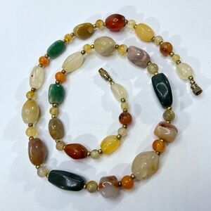 Vintage Agate Aventurine Quartz Stone Beaded Statement Boho Necklace